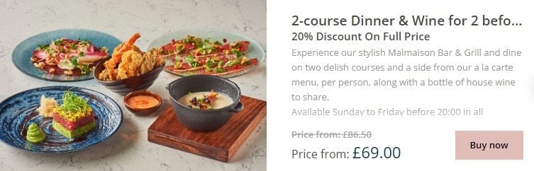 2 Course Dinner and Wine for 2