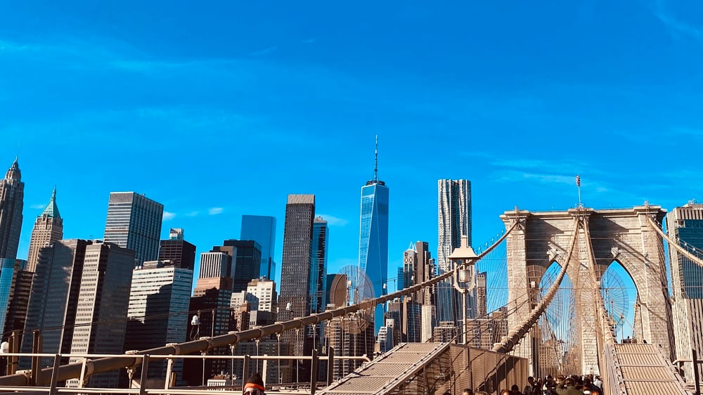 View of New York City Skyline from Brooklyn Bridge