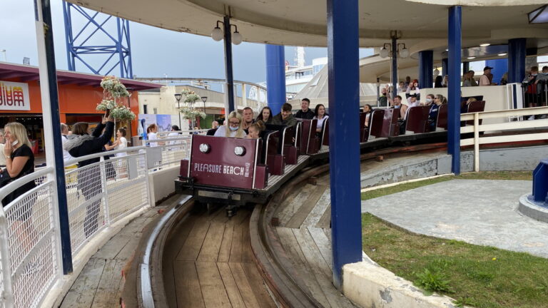 Blackpool Pleasure Beach Grand National Maroon Roller Coaster Train 768x432