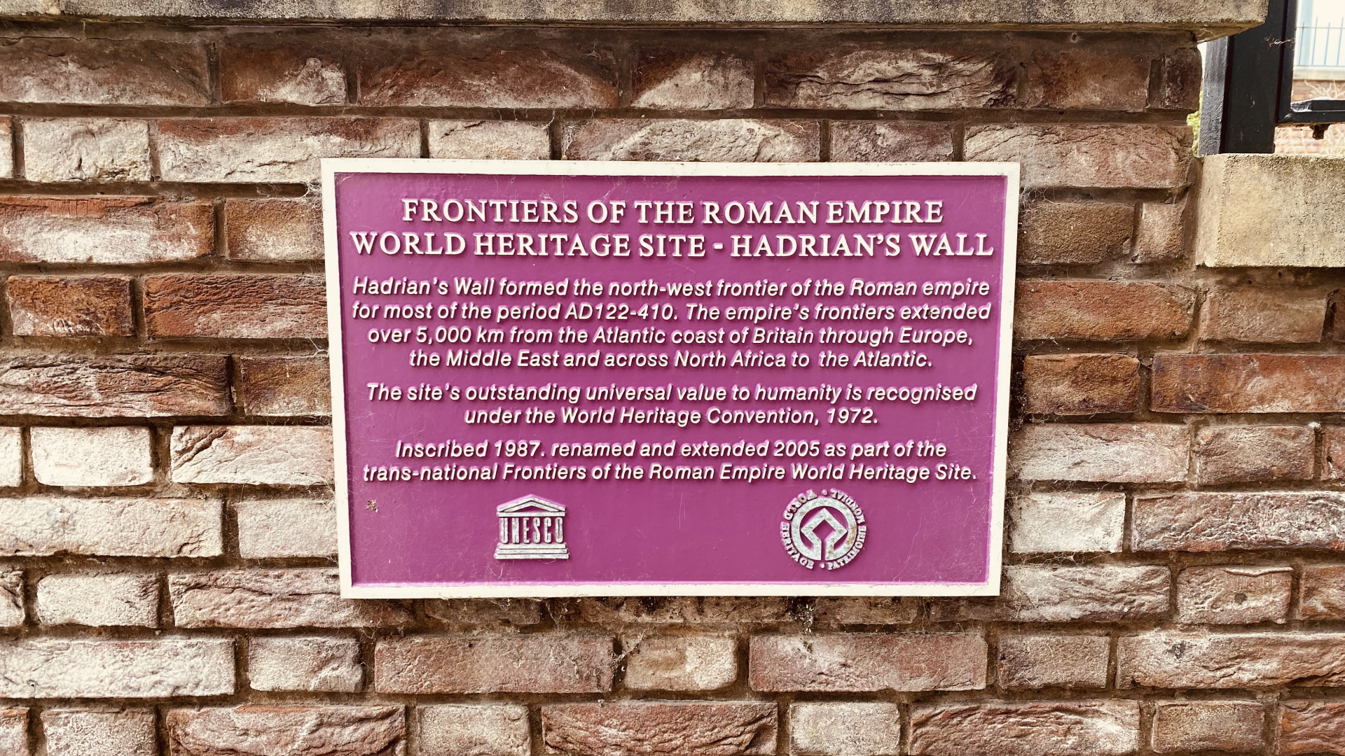 Hadrians Wall - Sign declaring Hadrians Wall as a World Heritage Site