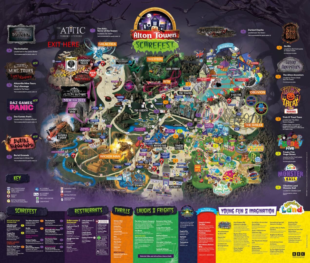 Alton Towers Scarefest - 2023 Attractions Map Rear Exit